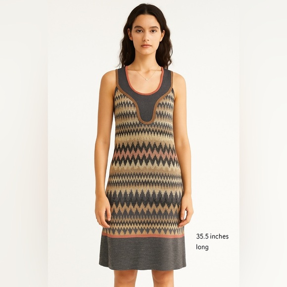 Vintage M Missoni Metallic Chevron Knit Dress 4 Brown Retro Festival Y2K Chic